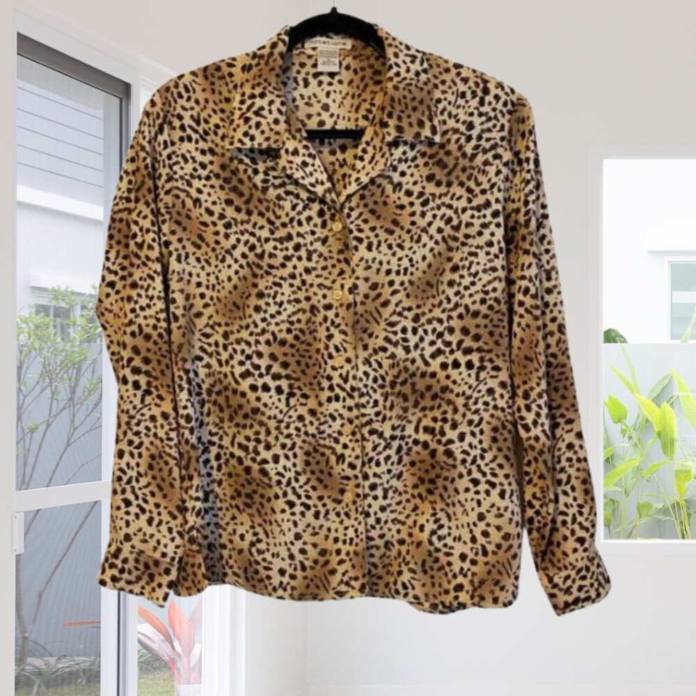 Notations Leopard Print Button-Up Blouse Women’s … - image 2